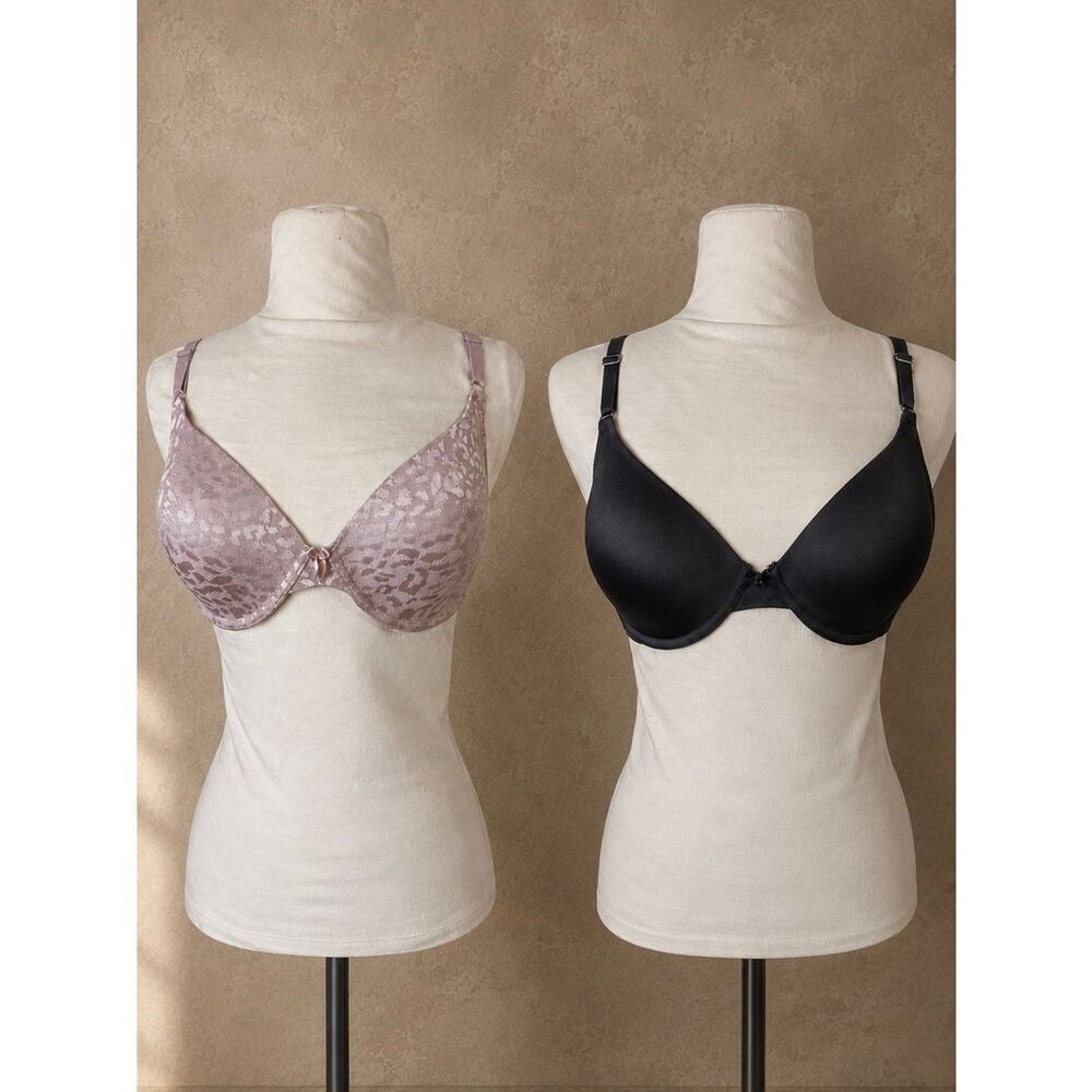Maidenform 36D Underwire T-Shirt Bra Bundle Black & Blush Jacquard